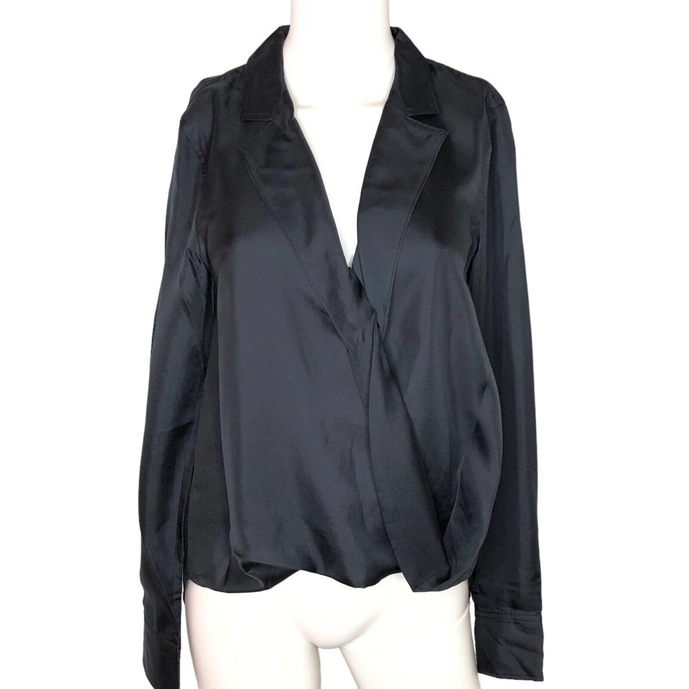 NWT Rag‎ & Bone Womens Dean Shirt Size Small Silk Blouse Black Hi Low Hem $350